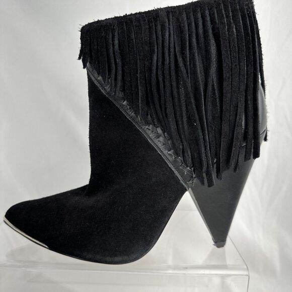 Iro Revolve Womens Xabea Bootie 7 US 38 EU Black Leather Suede Fringe - Picture 2 of 9